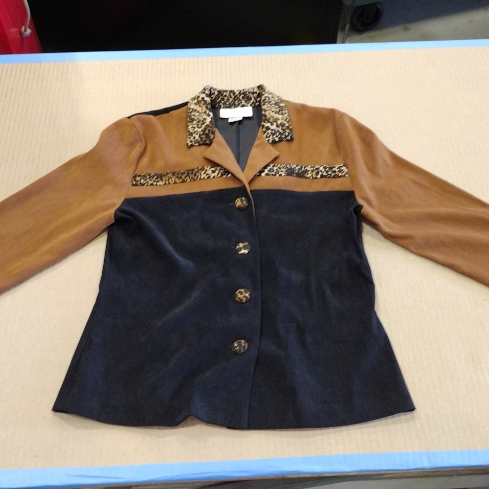 Jacket, suede like, Black, Carmel and Leopard Print